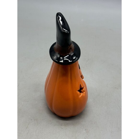 Halloween Pumpkin Ceramic light up battery operated decor Holder Hat 6x3.5" READ - Picture 3 of 7